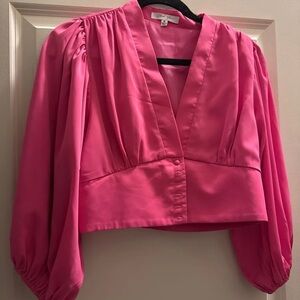 Chic Pink Blouse with Puff Sleeves